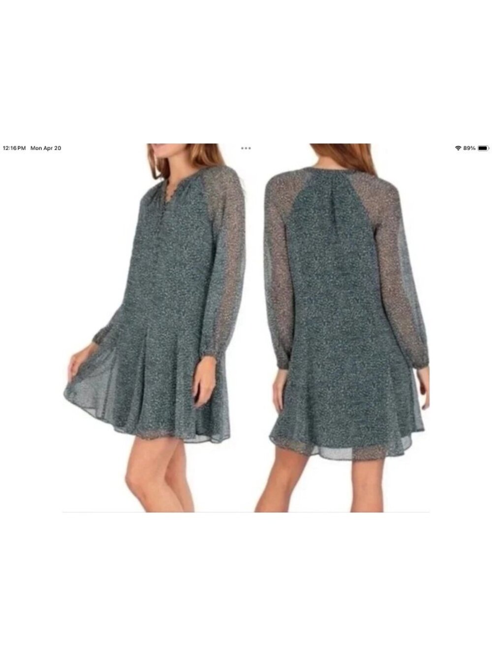 Joie Womens Green Arctic Animal Spot Long Sleeve Dress Size Medium Sheer Lined